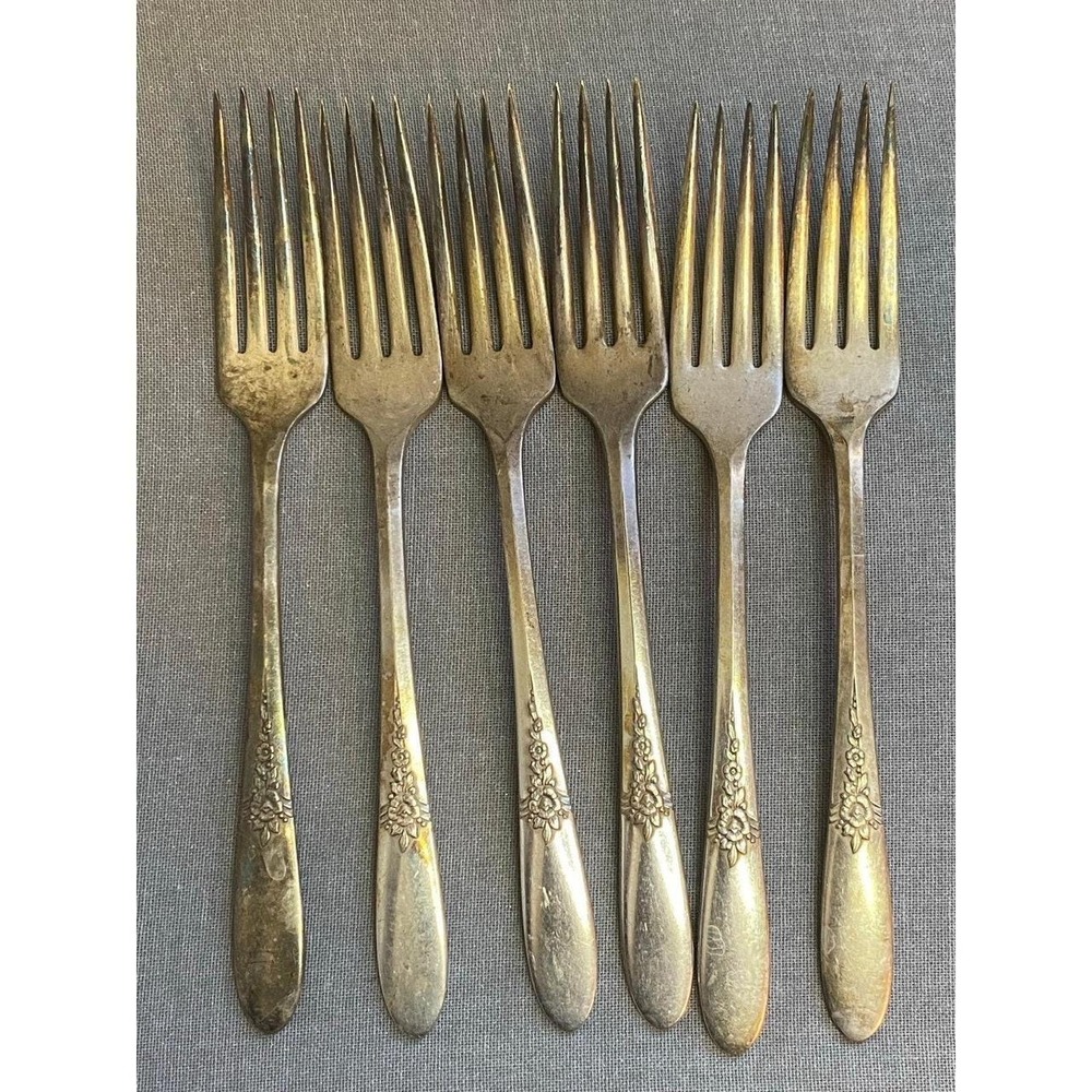 Vintage Forks Tudor Oneida Silverplate Tarnished Flatwear Lot Of 6 Dinner 7"